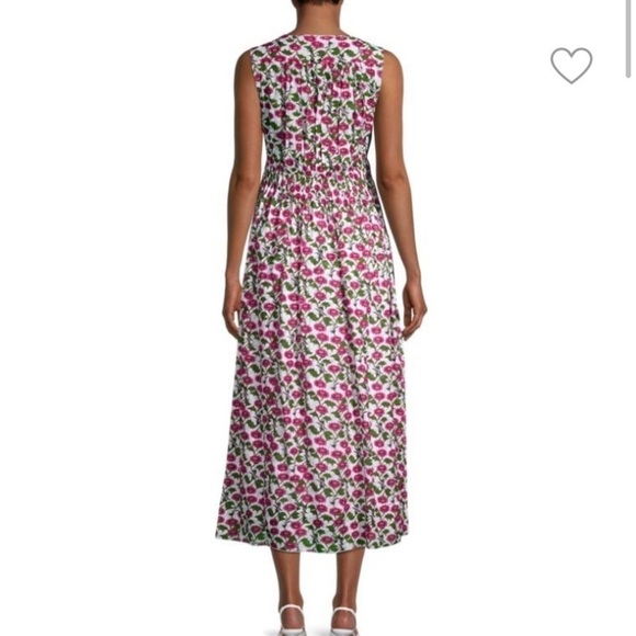 Roller Rabbit Dakini Lune Floral Maxi Dress Sleeveless Pleated White Green Sz L - Picture 2 of 14